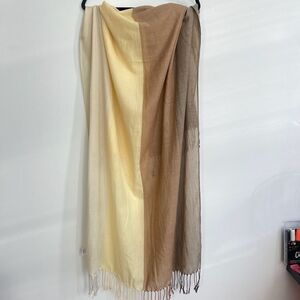 Coldwater Creek Women's Scarf Wrap Shawl Frayed Hem Neutral Color Block